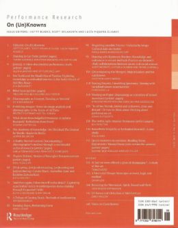 Back cover of Performance Research: Volume 26 Issue 4 - On Un(Knowns)